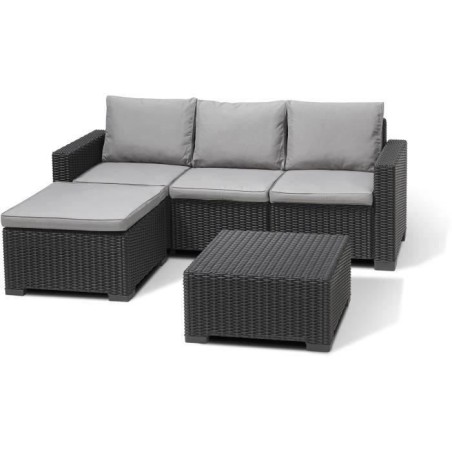 Salon de jardin en résine imitation rotin tressé - Gris graphite - A