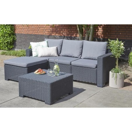 Salon de jardin en résine imitation rotin tressé - Gris graphite - Avec pouf et table basse - KETER - 4 personnes - CALIFORNIA