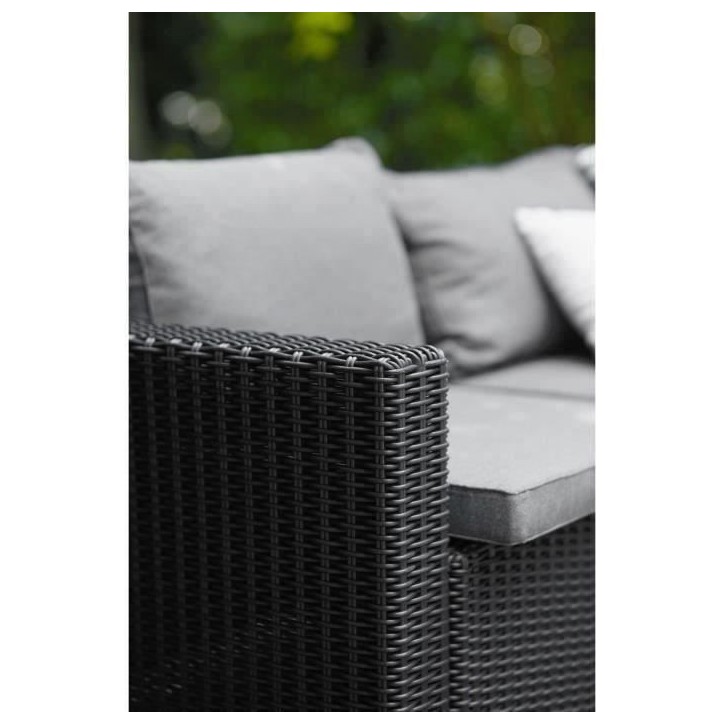 Salon de jardin en résine imitation rotin tressé - Gris graphite - Avec pouf et table basse - KETER - 4 personnes - CALIFORNIA