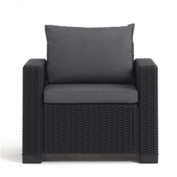 Salon de jardin en résine imitation rotin tressé - Gris graphite - A
