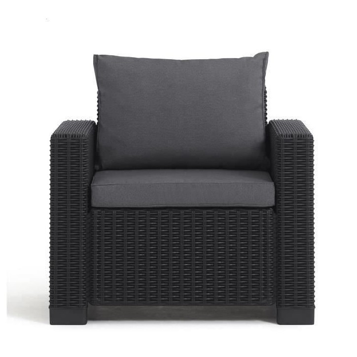 Salon de jardin en résine imitation rotin tressé - Gris graphite - Avec pouf et table basse - KETER - 4 personnes - CALIFORNIA