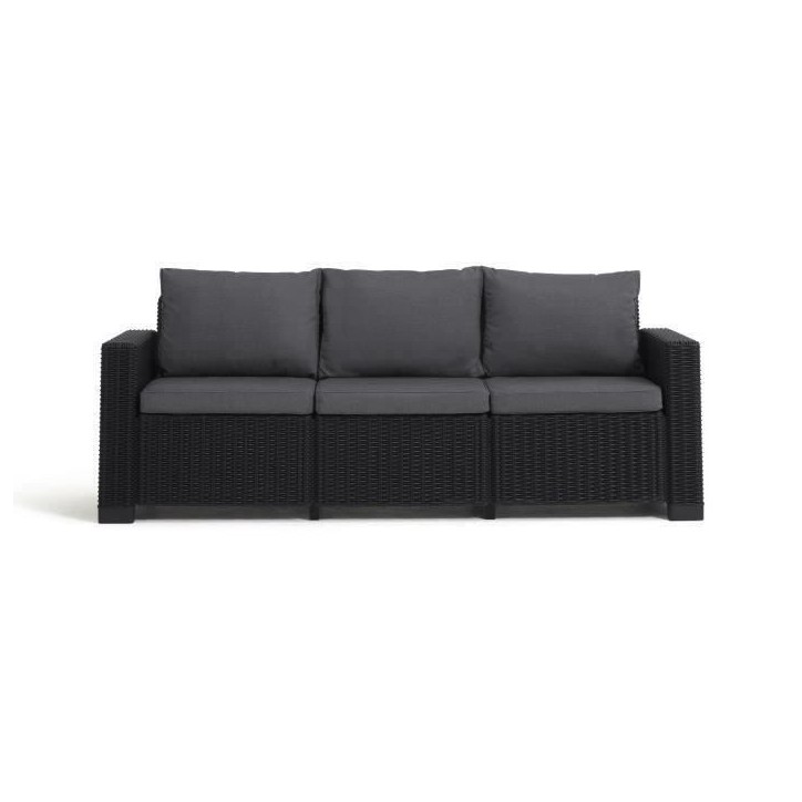 Salon de jardin en résine imitation rotin tressé - Gris graphite - Avec pouf et table basse - KETER - 4 personnes - CALIFORNIA