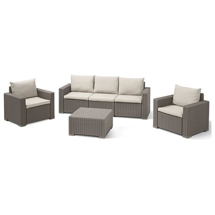 Salon de jardin résine tressée imitation rotin ALLIBERT avec table basse - 5 personnes - California - Beige Salon de jardin résine tressée imitation rotin ALLIBERT avec table basse - 5 personnes - California - Beige