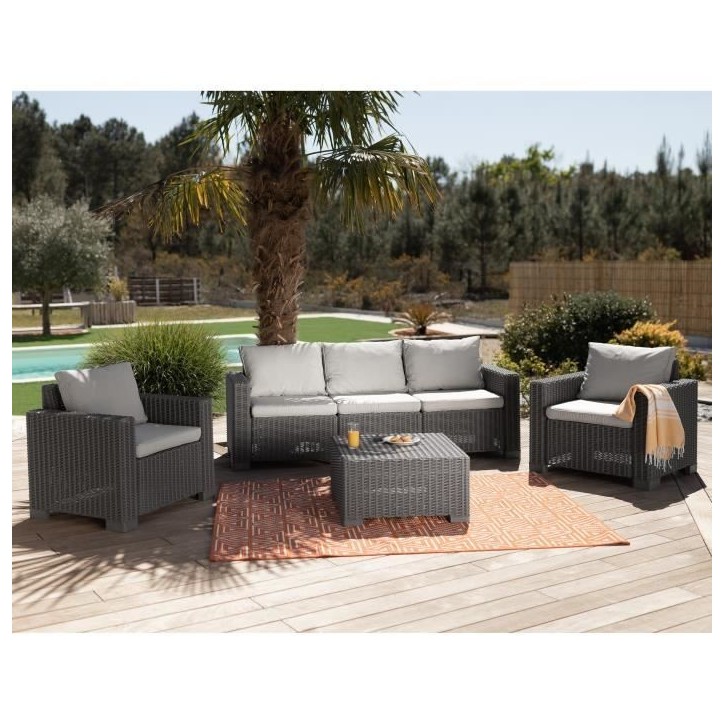 Salon de jardin résine tressée imitation rotin ALLIBERT avec table basse - 5 personnes - California - Beige Salon de jardin résine tressée imitation rotin ALLIBERT avec table basse - 5 personnes - California - Beige