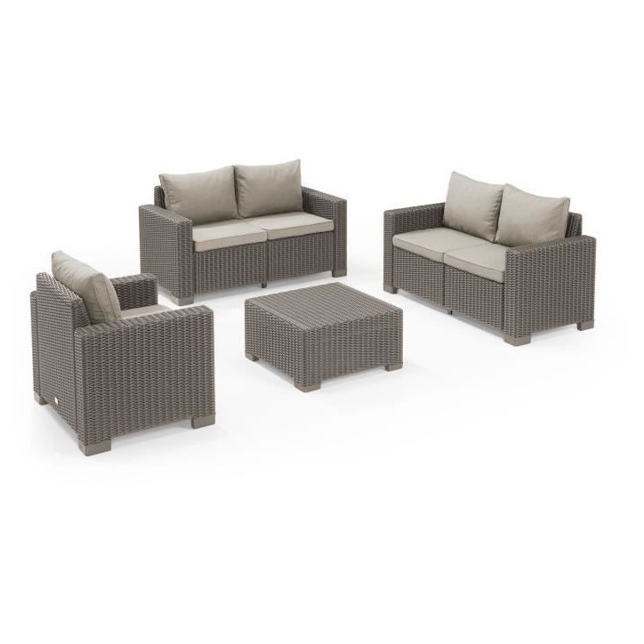 Salon de jardin résine tressée imitation rotin ALLIBERT avec table basse - 5 personnes - California - Beige Salon de jardin résine tressée imitation rotin ALLIBERT avec table basse - 5 personnes - California - Beige