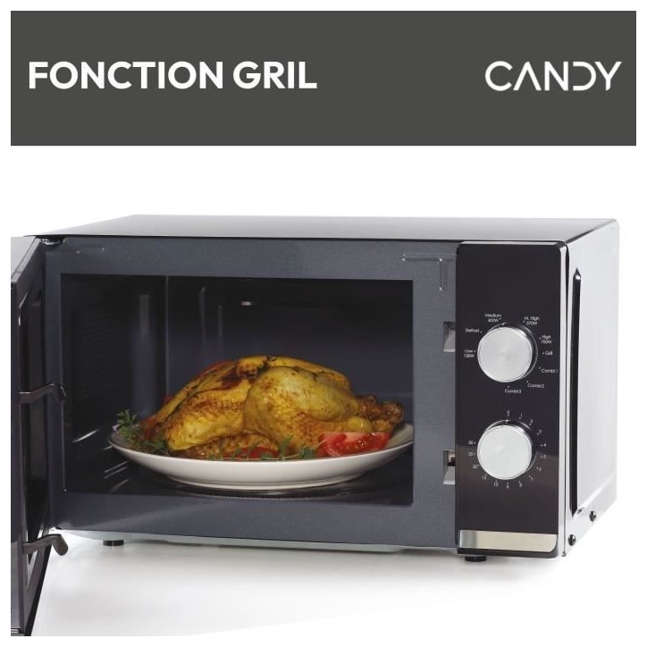 CMG20TNMB Micro-ondes Gril CANDY Moderna 20L 700W - Gril 900W - UI mécanique 6 niveaux de puissance - Fonction Décongélation CMG20TNMB Micro-ondes Gril CANDY Moderna 20L 700W - Gril 900W - UI mécanique 6 niveaux de puissance - Fonction Décongélation