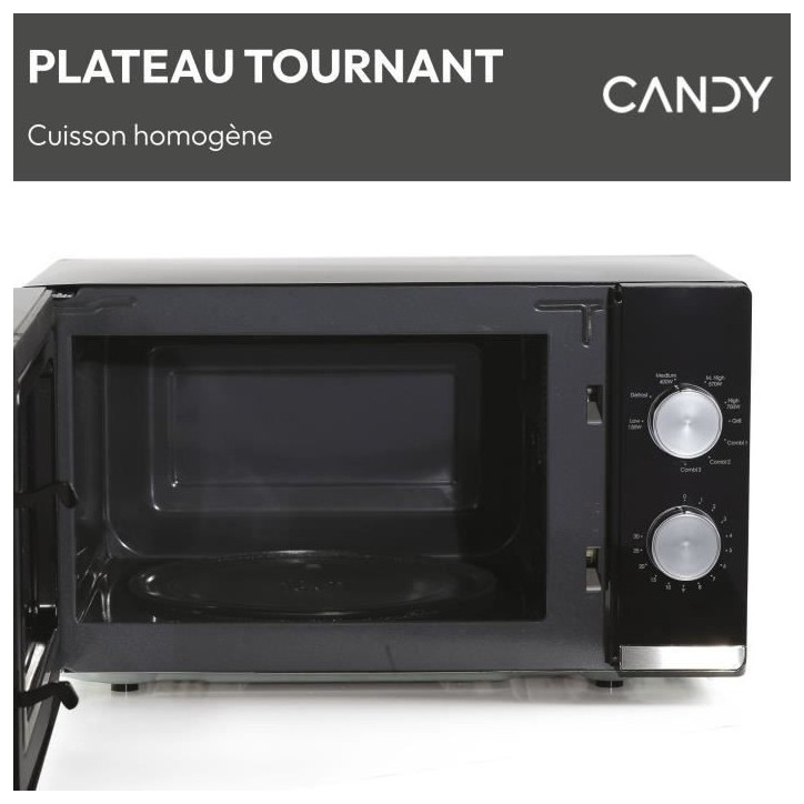CMG20TNMB Micro-ondes Gril CANDY Moderna 20L 700W - Gril 900W - UI mécanique 6 niveaux de puissance - Fonction Décongélation CMG20TNMB Micro-ondes Gril CANDY Moderna 20L 700W - Gril 900W - UI mécanique 6 niveaux de puissance - Fonction Décongélation