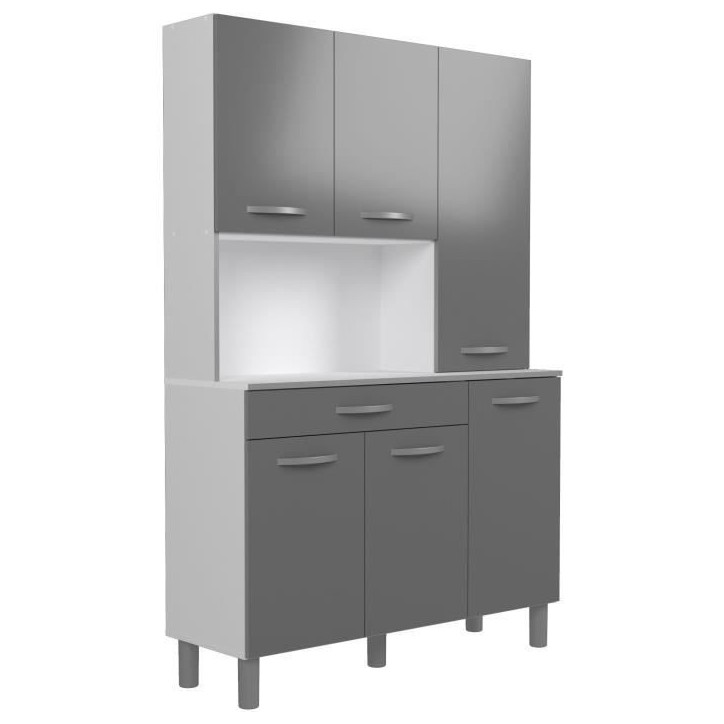 OSLO Buffet de 120 cm - 1 Tiroir et 6 Portes - L 120 x P 40 x H 185 cm - Coloris Gris brillant - EKIPA