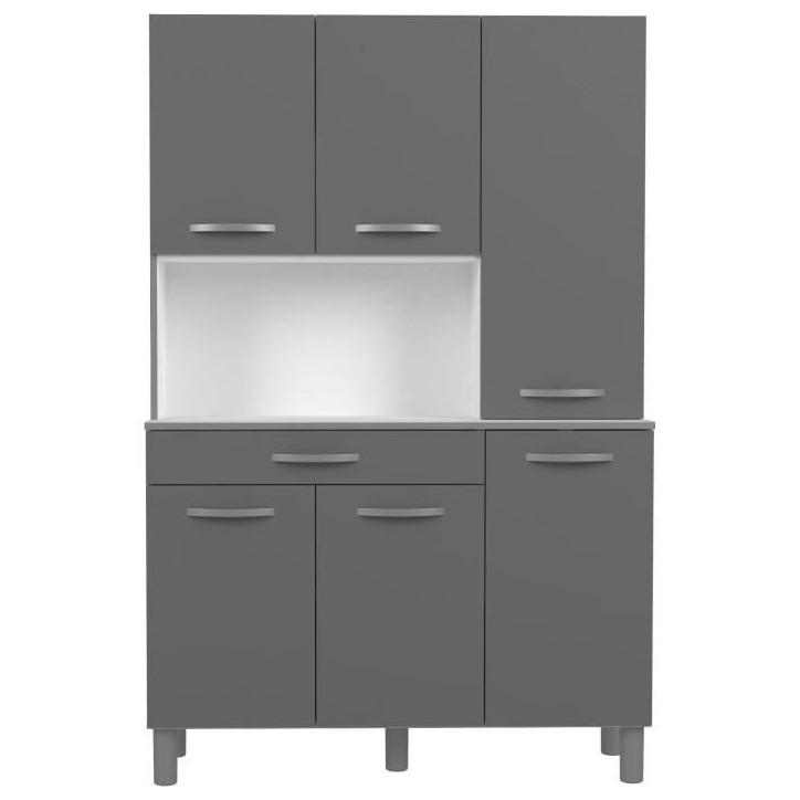 OSLO Buffet de 120 cm - 1 Tiroir et 6 Portes - L 120 x P 40 x H 185 cm - Coloris Gris brillant - EKIPA