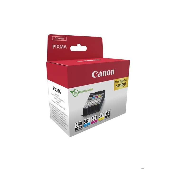 Cartouche d'encre - CANON - PGI-580/CLI-581 PGBK/C/M/Y/BK (2078C007) - Noir pigmenté, noir, cyan, magenta, jaune - Pack de 5