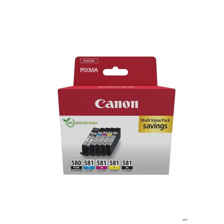 Cartouche d'encre - CANON - PGI-580/CLI-581 PGBK/C/M/Y/BK (2078C007) - Noir pigmenté, noir, cyan, magenta, jaune - Pack de 5