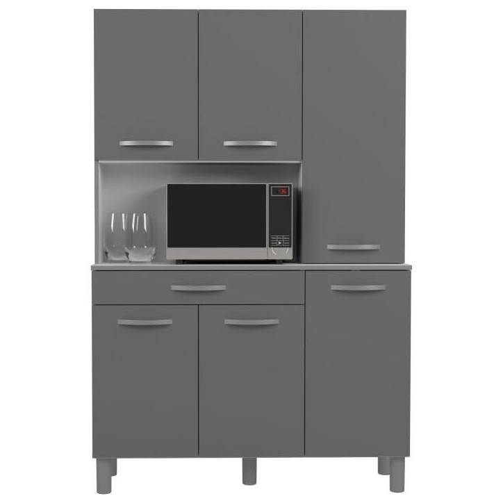OSLO Buffet de 120 cm - 1 Tiroir et 6 Portes - L 120 x P 40 x H 185 cm - Coloris Gris brillant - EKIPA
