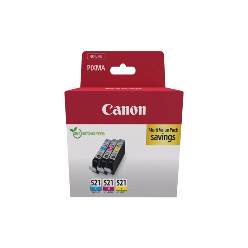 Pack 3 cartouches d'encre CANON CLI-521 C/M/Y - CYAN/MAGENTA/JAUNE Pack 3 cartouches d'encre CANON CLI-521 C/M/Y - CYAN/MAGENTA/JAUNE