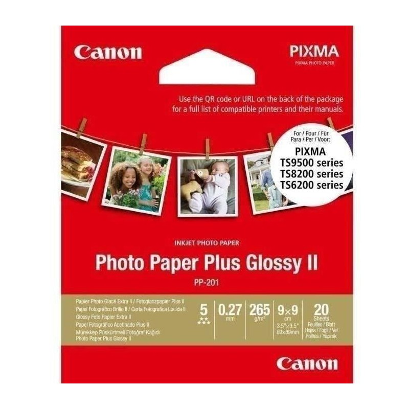Papier photo CANON PP-201 Glacé 265gr 9x9cm - 20 feuilles