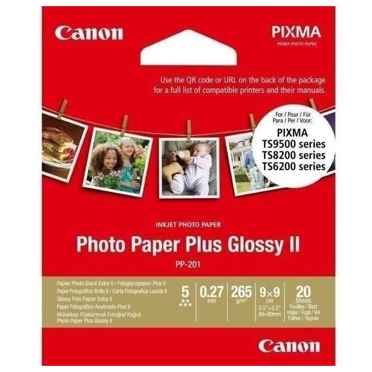 Papier photo CANON PP-201 Glacé 265gr 9x9cm - 20 feuilles