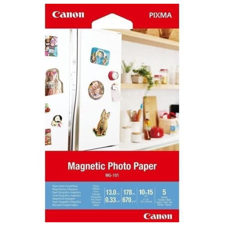 Papier d'impression Canon Papier photo magnétique MG-101 A6 - 5 Feuilles - 670g/m²