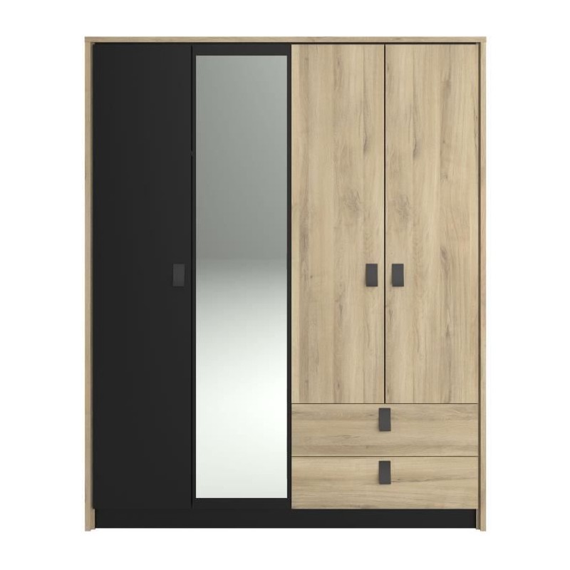 Armoire - Chene / Noir - 4 portes 2 tiroirs - 162 x 52,1 x 199,2 cm - Armoire - Chene / Noir - 4 portes 2 tiroirs - 162 x 52,1 x 199,2 cm -