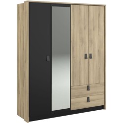 Armoire - Chene / Noir - 4 portes 2 tiroirs - 162 x 52,1 x 199,2 cm -