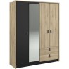 Armoire - Chene / Noir - 4 portes 2 tiroirs - 162 x 52,1 x 199,2 cm -