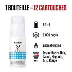 Bouteille d'encre - CANON - GI-53C - Cyan - Compatibilité PIXMA G650 et G550 - (4673C001)
