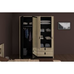 Armoire - Chene / Noir - 4 portes 2 tiroirs - 162 x 52,1 x 199,2 cm -