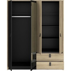 Armoire - Chene / Noir - 4 portes 2 tiroirs - 162 x 52,1 x 199,2 cm -