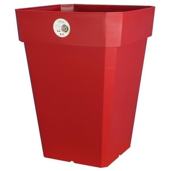 RIVIERA Pot de fleurs carré Soleilla en plastique - 49 x 49 x H 50 cm - 65 L - Rouge RIVIERA Pot de fleurs carré Soleilla en plastique - 49 x 49 x H 50 cm - 65 L - Rouge