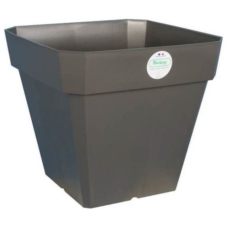 RIVIERA Pot de fleurs carré Soleilla en plastique - 49 x 49 x H 45 cm - 65 L - Gris pailleté RIVIERA Pot de fleurs carré Soleilla en plastique - 49 x 49 x H 45 cm - 65 L - Gris pailleté