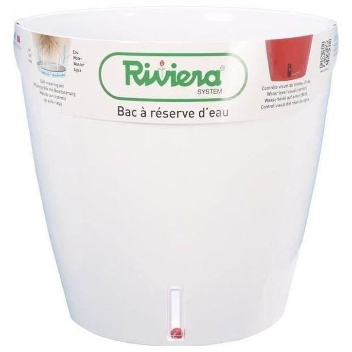 Pot de fleur rond Eva New en plastique - RIVIERA - Ø 31 cm - 14,5 L - Blanc