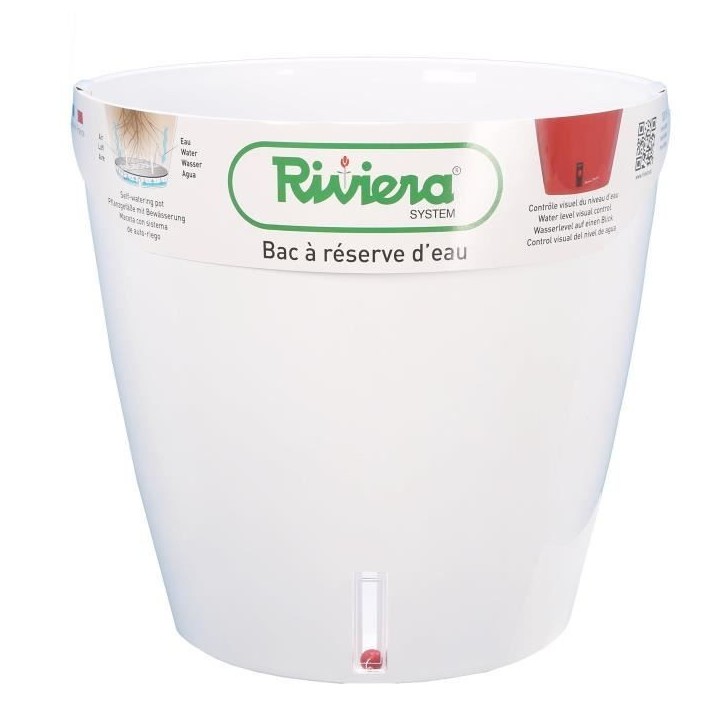 Pot de fleur rond Eva New en plastique - RIVIERA - Ø 31 cm - 14,5 L - Blanc
