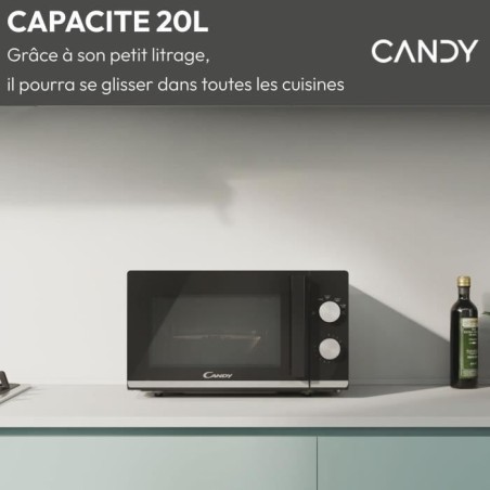 Micro-ondes Candy Moderna CMW20TNMB 700 W 20L Noir - Fonction Décongélation - Plateau Tournant en Verre - 6 Niveaux de Puissan