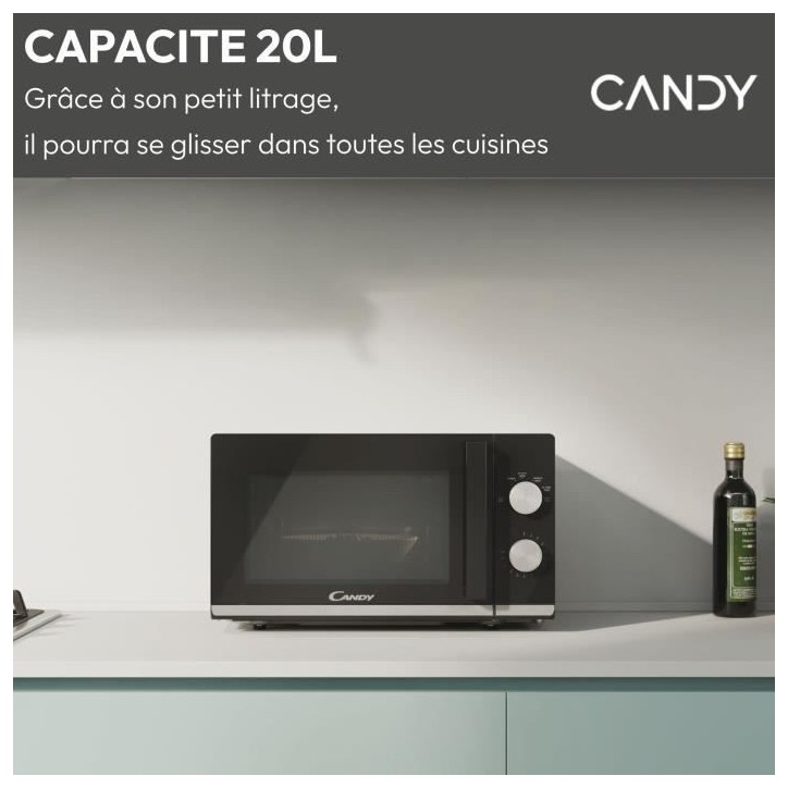 Micro-ondes Candy Moderna CMW20TNMB 700 W 20L Noir - Fonction Décongélation - Plateau Tournant en Verre - 6 Niveaux de Puissan