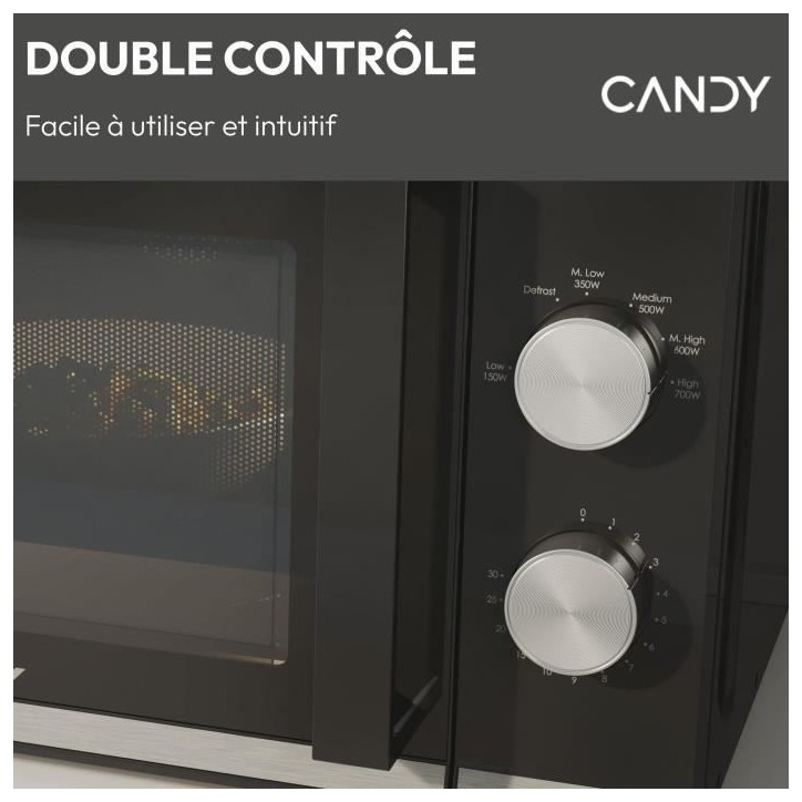 Micro-ondes Candy Moderna CMW20TNMB 700 W 20L Noir - Fonction Décongélation - Plateau Tournant en Verre - 6 Niveaux de Puissan