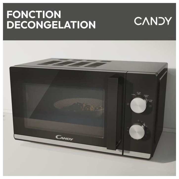 Micro-ondes Candy Moderna CMW20TNMB 700 W 20L Noir - Fonction Décongélation - Plateau Tournant en Verre - 6 Niveaux de Puissan