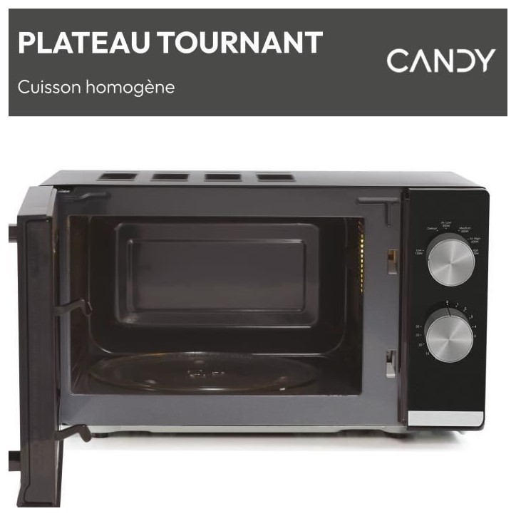 Micro-ondes Candy Moderna CMW20TNMB 700 W 20L Noir - Fonction Décongélation - Plateau Tournant en Verre - 6 Niveaux de Puissan
