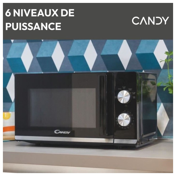 Micro-ondes Candy Moderna CMW20TNMB 700 W 20L Noir - Fonction Décongélation - Plateau Tournant en Verre - 6 Niveaux de Puissan