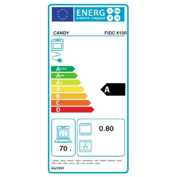 Four encastrable nettoyage manuel - convection naturelle CANDY FIDC X100 - Inox - Classe A Four encastrable nettoyage manuel - convection naturelle CANDY FIDC X100 - Inox - Classe A