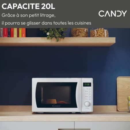 Micro-ondes Candy Idea CMWA20SDLW 700W Digital 20L Blanc - Fonction Décongélation - 5 Niveaux de Puissance - 8 Menus Automatiq