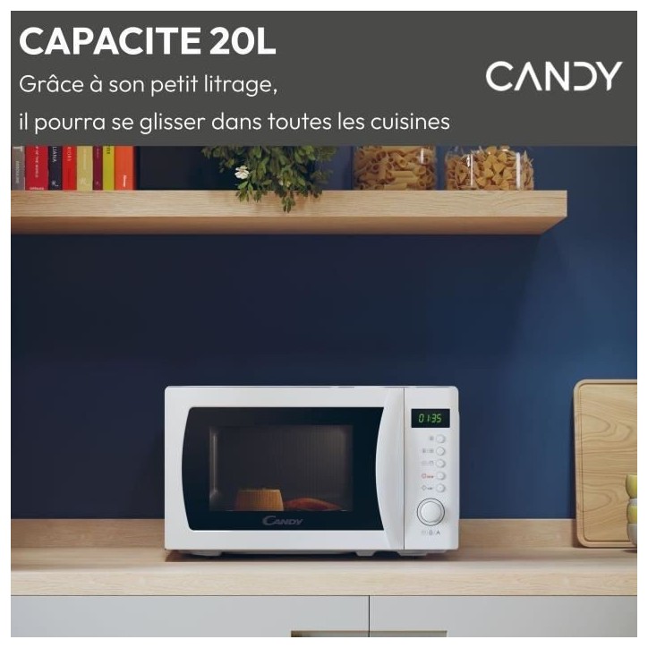Micro-ondes Candy Idea CMWA20SDLW 700W Digital 20L Blanc - Fonction Décongélation - 5 Niveaux de Puissance - 8 Menus Automatiq Micro-ondes Candy Idea CMWA20SDLW 700W Digital 20L Blanc - Fonction Décongélation - 5 Niveaux de Puissance - 8 Menus Automatiq