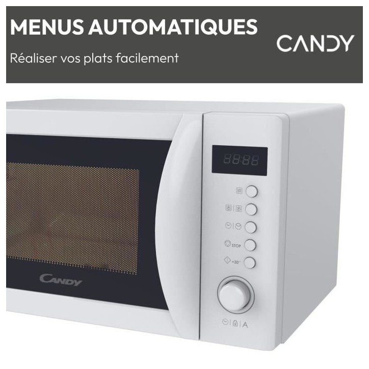 Micro-ondes Candy Idea CMWA20SDLW 700W Digital 20L Blanc - Fonction Décongélation - 5 Niveaux de Puissance - 8 Menus Automatiq Micro-ondes Candy Idea CMWA20SDLW 700W Digital 20L Blanc - Fonction Décongélation - 5 Niveaux de Puissance - 8 Menus Automatiq