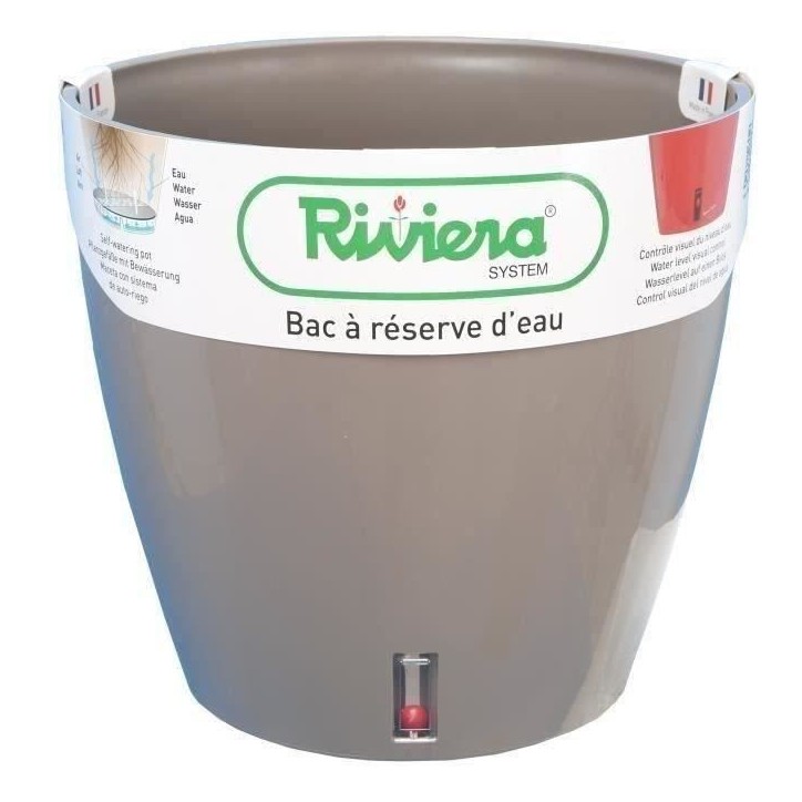 Pot de fleur rond en plastique - RIVIERA - EVA NEW - Avec réserve d'eau - Ø 46 cm - 49 L - Taupe Pot de fleur rond en plastique - RIVIERA - EVA NEW - Avec réserve d'eau - Ø 46 cm - 49 L - Taupe
