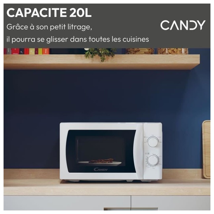 CMW20SMW Micro-ondes Mono CANDY Idea - 20L - MO : 700W - UI mécanique - 5 niveaux de puissance - Blanc CMW20SMW Micro-ondes Mono CANDY Idea - 20L - MO : 700W - UI mécanique - 5 niveaux de puissance - Blanc