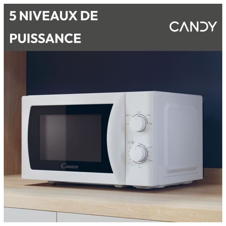 CMW20SMW Micro-ondes Mono CANDY Idea - 20L - MO : 700W - UI mécanique - 5 niveaux de puissance - Blanc CMW20SMW Micro-ondes Mono CANDY Idea - 20L - MO : 700W - UI mécanique - 5 niveaux de puissance - Blanc