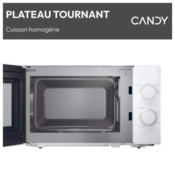 CMW20SMW Micro-ondes Mono CANDY Idea - 20L - MO : 700W - UI mécanique - 5 niveaux de puissance - Blanc CMW20SMW Micro-ondes Mono CANDY Idea - 20L - MO : 700W - UI mécanique - 5 niveaux de puissance - Blanc