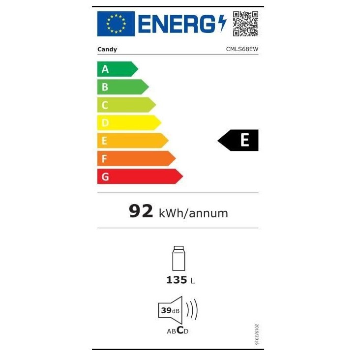 Réfrigérateur encastrable - CANDY - CMLS68EW - Classe E - 135 L - 39 dB - Blanc Réfrigérateur encastrable - CANDY - CMLS68EW - Classe E - 135 L - 39 dB - Blanc
