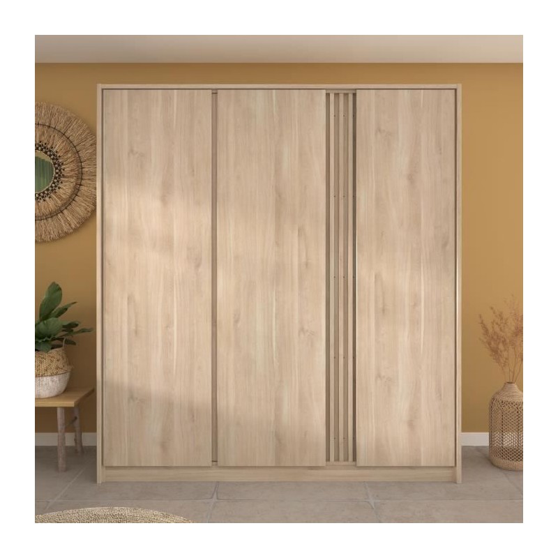Armoire de chambre - Décor Chene - 3 portes - 185 x 52 x 203 cm - PAR