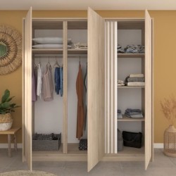 Armoire de chambre - Décor Chene - 3 portes - 185 x 52 x 203 cm - PAR