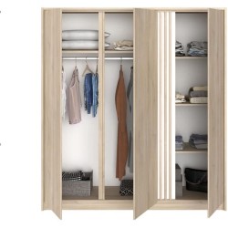 Armoire de chambre - Décor Chene - 3 portes - 185 x 52 x 203 cm - PAR