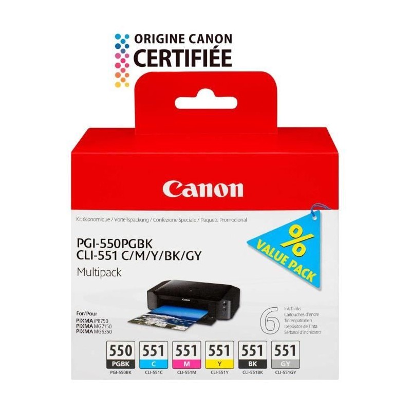 CANON Pack de 5 cartouches d'encre PGI-550 / CLI-551 Noir/Cyan/Magenta CANON Pack de 5 cartouches d'encre PGI-550 / CLI-551 Noir/Cyan/Magenta