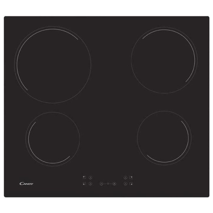 Plaque de cuisson vitrocéramique CANDY CH64CCB - 4 foyers - L 56 x P 49 cm - Revetement verre noir